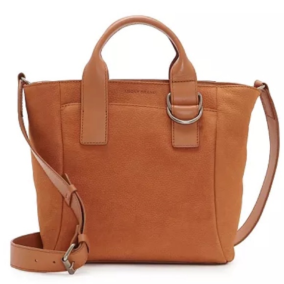 Lucky Brand Women's Leather Hahn Mini Tote Handbag Purse Crossbody Cognac Brown - Picture 1 of 16